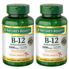 [사은품선택] 네이처스 바운티 빠른 흡수 비타민 B-12 2500mcg 300정 Natues Bounty 2500 mcg 300 Quick Tabs-2개 SET, 1세트, 챱스틱(민트)1개,, 600정