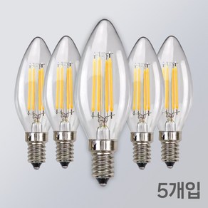 LED 촛대구 COB E17 E26 에디슨전구 카페조명 샹들리에 전구 KS인증, 5개