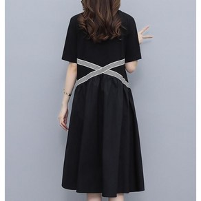 잇츠스타일 [L-5XL] 빅사이즈 블랙 심플 엑스 반팔 미디 원피스