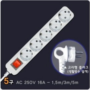 국산 현대 메인 과부하차단 5구 멀티탭, 1개, 화이트, 3m