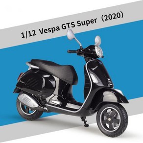 오토바이다이캐스트 프라모델 미니카 전시용 WELLY 1:12 Vespa GTS 슈퍼 2020 다이 캐스트 차량 수집용 취, 07 Black with box, 1개