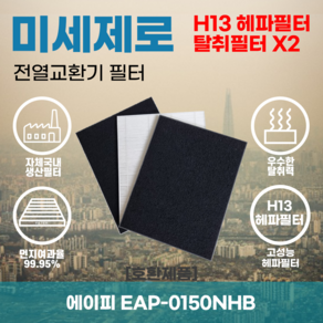 에이피 EAP-0150NHB 전열교환기필터 아파트환기장치필터 헤파필터 H13등급 미세제로, 미세제로 H13헤파필터 단품, 1개