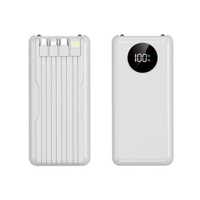 PD20 고속 충전 20000mAh 대용량 케이블 일체형 잔량표시 보조배터리, 화이트