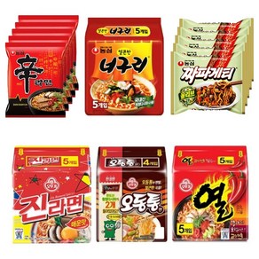 멀티신라면+너구리+짜파게티+오뚜기진라면+오동통면+열라면1봉씩, 1세트