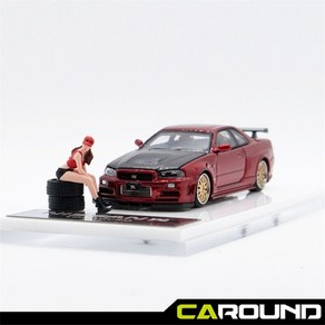 타임마이크로 1:64 닛산 스카이라인 GT-R (R34) Z-Tune 메탈릭 레드 (카본 후드 오픈 / 피규어 옵션)