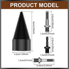 장작기계 전기 드릴용 장작 통나무 스플리터 고카본강 목재 나사 콘 라운드 육각 사각 생크 목공 도구