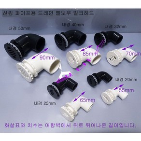 (블랙) (내경 50mm 40mm 32mm 25mm 20mm) LESSO FY 산킹 파이프용 드레인 벌크헤드 엘보우형 (스트레이너 벌크헤드)