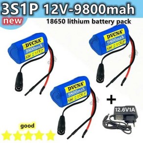 18650 리튬 배터리 팩 충전식 보드 보호 12.6V1A 충전기 포함 12V 9800mAh 3S1P, 1개, 1개입