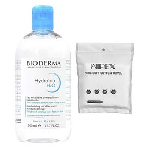 바이오더마 하이드라비오 H20 클렌징워터 + wipex 퓨어 소프트 코튼 타월 화이트 6개입, 1개, 500ml