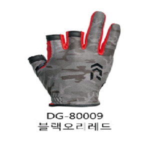 다이와 라이트카모 글로브3컷 DG-80009.얇고 내마모 고감도 손바닥원단.스트레치 낚시장갑, 블랙카모-레드