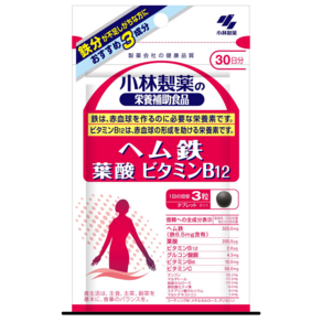 일본 소림제약 헴철 엽산 비타민B12 여성용 철분 영양 보조 식품 90정 1개
