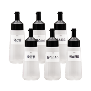 원터치 소스통 블랙 360ml(중) 6개 + 라벨 21종 세트