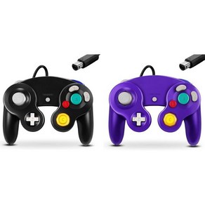 FIOTOK 게임큐브 컨트롤러 Wii 닌텐도 게임큐브용 클래식 유선 Enhanced Black Puple 2Pack Q1092417