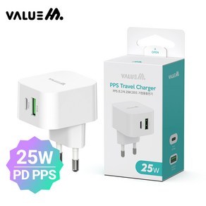 밸류엠 USB PD C타입 25W PPS 초고속 듀얼 스퀘어 미니 충전기, 화이트, 1개