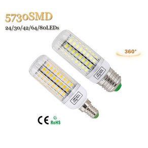 E27 E14 LED 램프 5730 SMD 콘 램프 전구 샹들리에 조명 220V 24 30 42 64 80LED 7W 12W 15W 20W 25W, 1개, 01 차가운 흰색