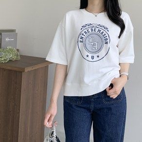 [행복여] 엔터 레터링 로고 루즈핏 반팔 맨투맨 티셔츠