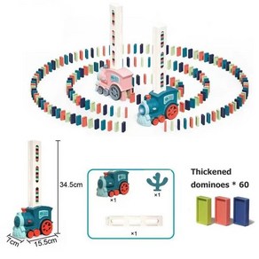 재미있는 도미노 기차 장난감 블록 조명 사운드 조기 교육, 2.블루 60PCS, 1개