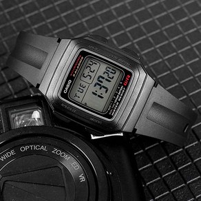 CASIO 빈티지 사각 디자인 듀얼타임 LED 라이트 방수 시계 201 블랙