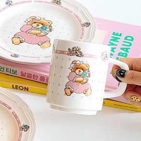 갖고싶은 곰돌이접시 핑크베어 머그컵 300ml, 1개