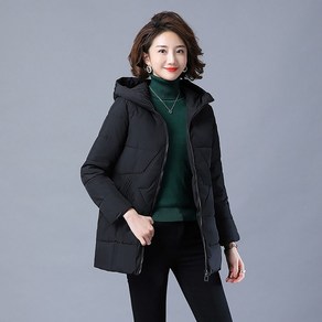 ROYALBELLE 여성 레귤러핏 베이직 루즈핏 후드 패딩 심플 데일리 웰론 도톰 중년여성 다운 재킷 D0120206