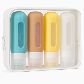 루나홈 속보이는 실리콘 휴대용 여행용 공병 세트 90ml 4종 파우치포함, 1개