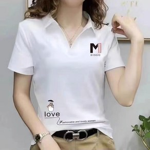 휠렉스 여성 캐주얼 카라 브이넥 자수 반팔 티셔츠 M212