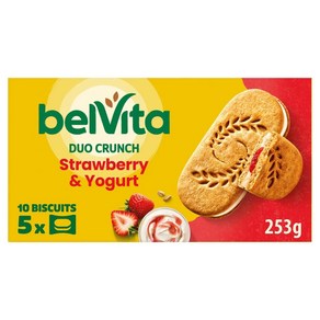 영국 벨비타 Belvita Biscuits Duo Cunch 딸기 요거트 듀오 크런치 비스킷, 253g, 2개