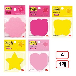 3M)포스트잇 모양노트 5개입, 혼합(꽃+사과+나비+별+하트)각1개씩
