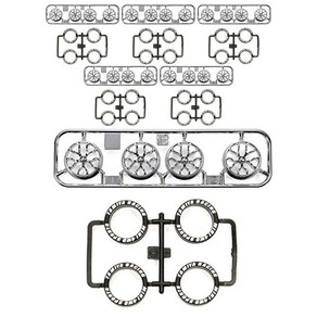 타미야 소경 타이어 + 블랙 도금 Y 스포크 휠 세트 95526, 6세트, 혼합색상