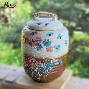 달빚도자 분청투톤 코스모스 10kg 쌀독 쌀항아리+뚜껑포함 (일자형), 1개