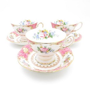 미사용 ROYAL ALBERT 로얄 알버트 레이디 칼라일 컵 & 접시 3객 세트 티 커피 플라워 꽃무늬 SM3289K1