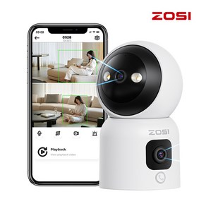 ZOSI 홈 카메라 600만 화소 고화질 듀얼 F2.0렌즈 가정용 감시카메라 실내용 보안 WiFi CCTV, C5284D 200만+200만, 1개