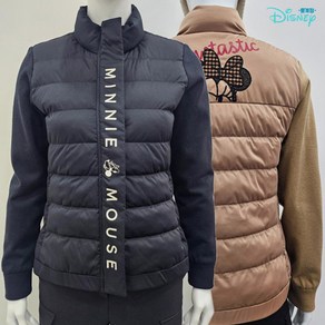 [디즈니골프 중계점] *24년 FW신상 50%SALE* 여성 니트 배색 패딩 점퍼 (2Colo) 클래식한 컬러 세로 레터링과 후면 캐릭터 아트웍 디자인 소매 배색 데일리 점퍼