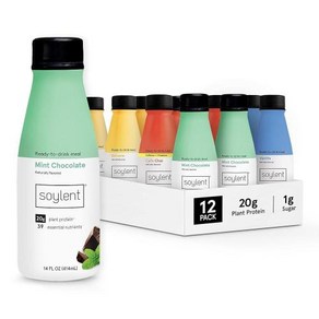 Soylent 식사 대용 쉐이크 계절 샘플러 팩 20g의 완벽한 비건 단백질 포함 바로 마실 수 있음 12팩, 414ml