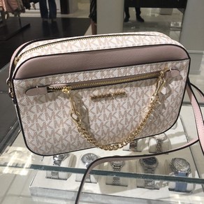 MICHAEL KORS JET SET ITEM EAST WEST CHAIN CROSSBODY BAG MK OPTIC WHITE PINK