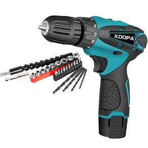 KOOPA TOOL 12V 집 미니 전기 드릴 무선 스크루 드라이버 미니 무선 리튬 이온 배터리 전동 공구 속도 및 토크 조절 가능, 판지 상자, 배터리 1개, 1개