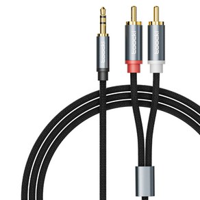 Toocki 툭키 3.5mm 3극 AUX 스테레오 케이블, 희색, 2m, AUX to 2RCA 케이블, 1개