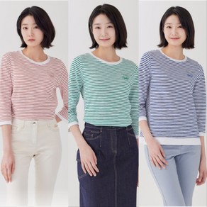 [지센] 여성 스트라이프 자수 7부티셔츠(색상3종) 면58% LCTSP371