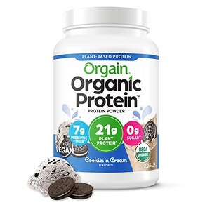 Ogain Oganic Vegan Potein Powde Cookies and C Ogain 유기농 비건 단백질 파우더 쿠키 및 크림 - 21g 식물성 단백질 글루튼, 쿠키 앤 크림, 1개