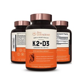 라이브컨시어스 비타민 K2 D3 5000iu 60정 / Live Conscious Vitamin K2 MK7 with D3 5000 IU 60 Caps, 1개