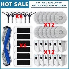 호환 와 호환 ECOVACS DEBOT T30S T30S PRO PRO OMNI COMBO 예비 부품 메인 사이드 브러시 필터 걸레 천 먼지 봉투 소모품, [11] Set L, 1개