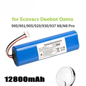 리튬 이온 로봇 진공 청소기용 교체 배터리 Ecovacs Deebot Ozmo 900 N8 Po 14.4V 12800mAh, 05 12800mAh, 1개