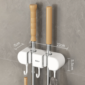 컴윗미 무타공 부착식 청소도구 다용도 걸이, 1개, 화이트, 2구