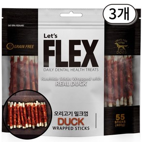 플렉스 강아지간식 밀크껌, 오리고기맛, 400g, 3개