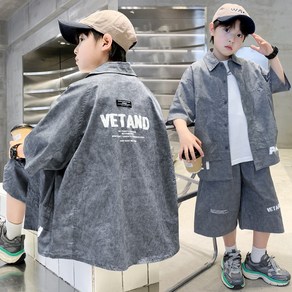 비비키드 초등생 상의 초중생 하의 주니어 반팔 반바지 의류 세트 남아 여름 VETAND 영문 레터링 남방 상의+하의 세트 (56006)