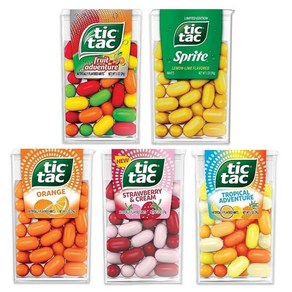 Snackivoe의 Tic Tacs 5가지 과일 맛 버라이어티 팩 - 오렌지 틱택 틱택 과일 어드벤처 베리 어드벤처 틱택 딸기 및 크림 틱 택 틱택 트로피컬 어드벤처 포함., 29g