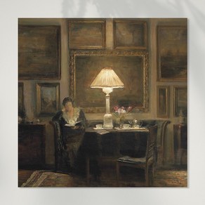 픽토르 마음 힐링 명화 인테리어 액자/포스터 87종 73 - 칼 홀소예_A Lady Reading by Lamplight, 01. 30x30 (고중량 매트지) - 포스터만