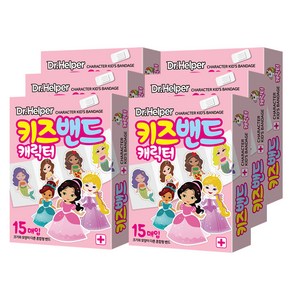 닥터헬퍼 캐릭터 키즈밴드 공주 단독 모양 일회용 반창고 상처밴드 혼합형 15P X 6개입