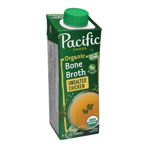 Pacific Foods Oganic Unsalted Chicken Bone Both 8 oz Caton Pacific Foods 유기농 무염 닭 뼈 국물 8온스 상자, 1개, 240ml