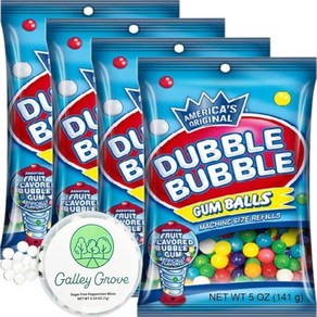 Dubble Bubble 미니 검볼 기계 리필 141.7g5온스 백 4팩 1.3cm12인치 13mm 다양한 과일 맛 풍선껌 코셔 글루텐 프리 번들 Galley Grove 무설탕 브